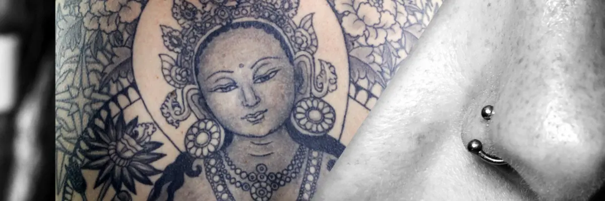 Fotocollage , Gesicht mit Piercing