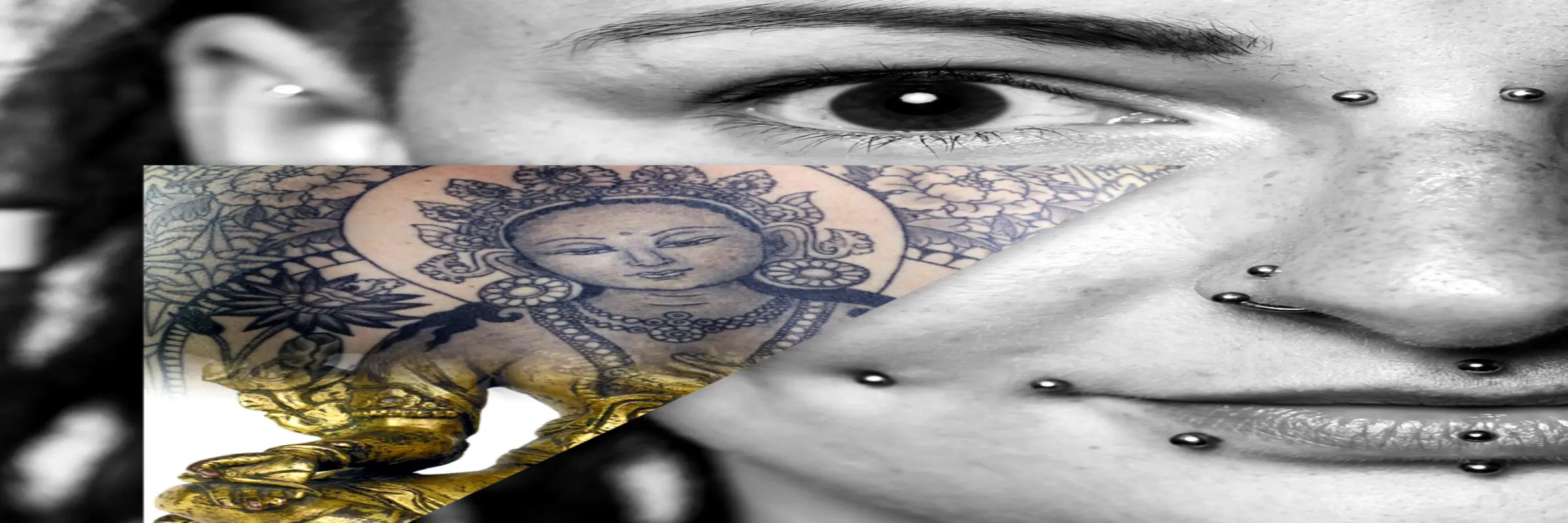 Fotocollage , Gesicht mit Piercing