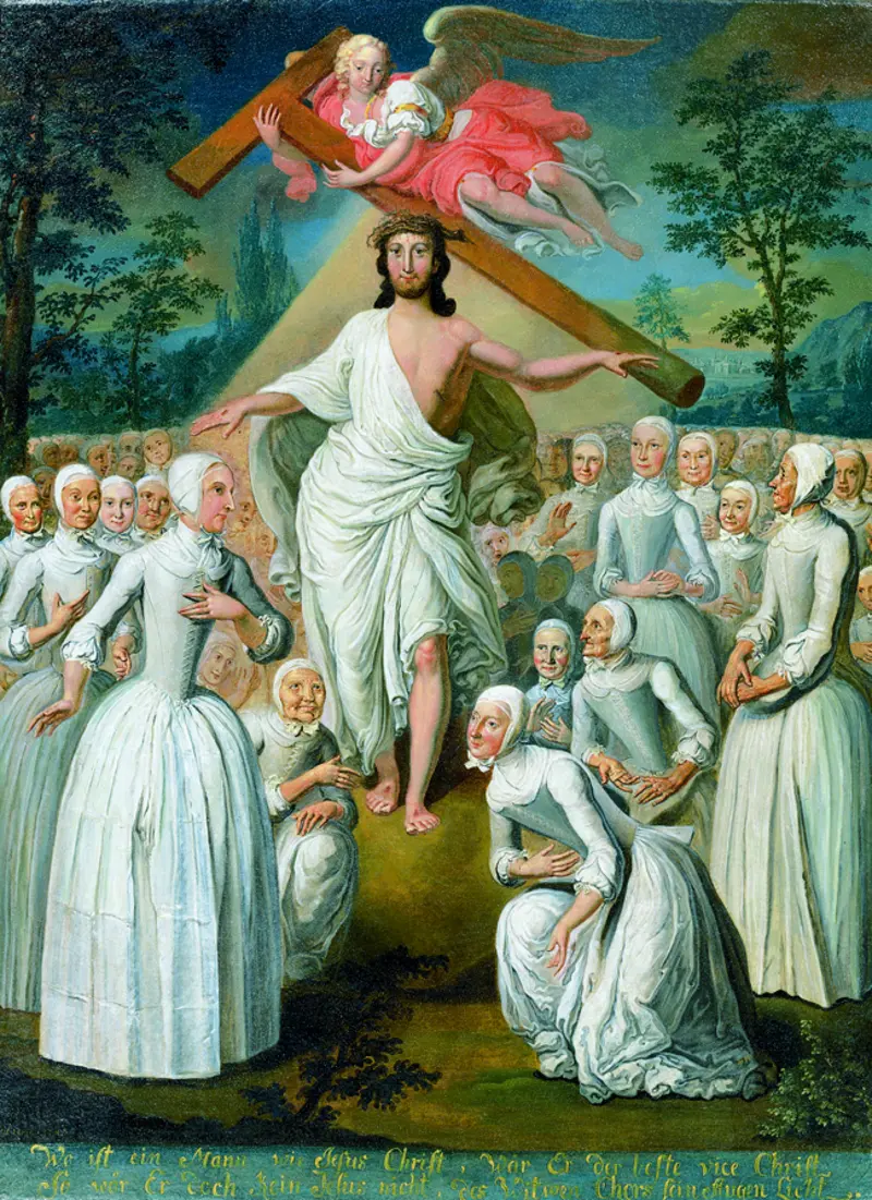 der auferstandene Jesus umringt von Witwen