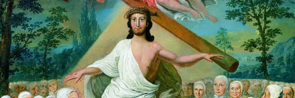 der auferstandene Jesus umringt von Witwen