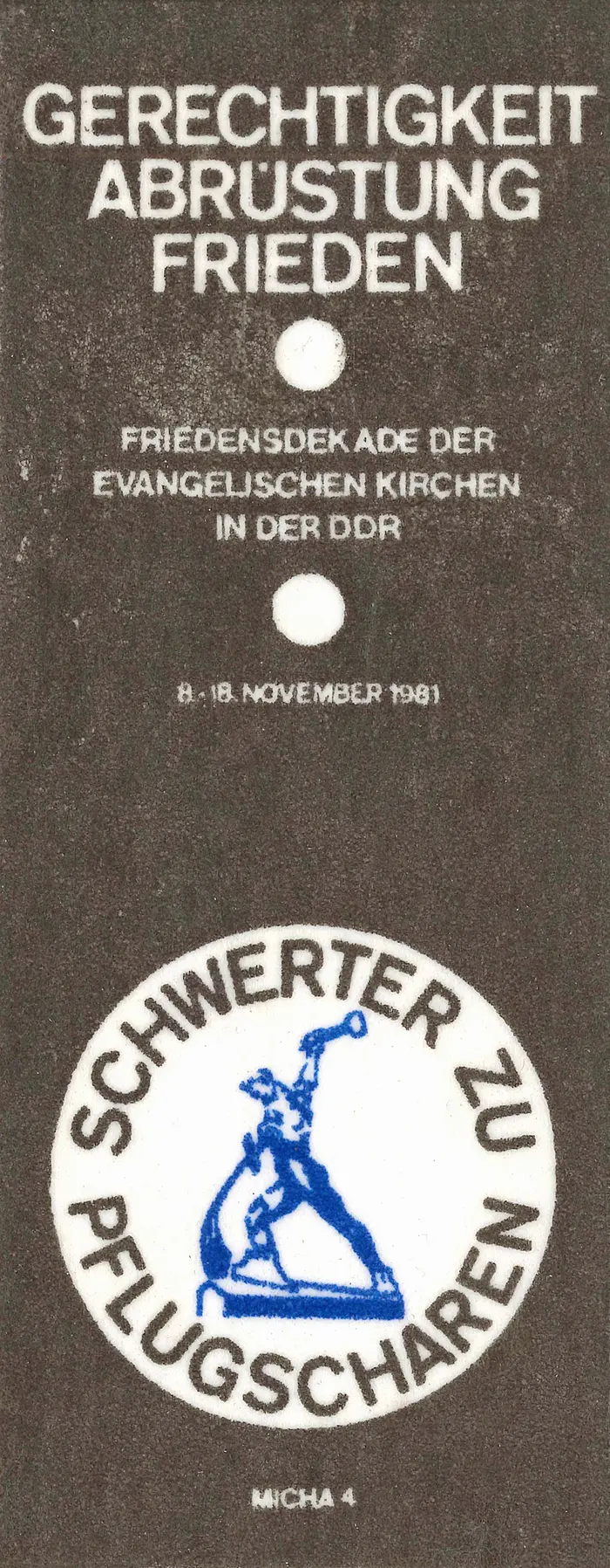 Lesezeichen „Schwerter zu Pflugscharen“, 1981