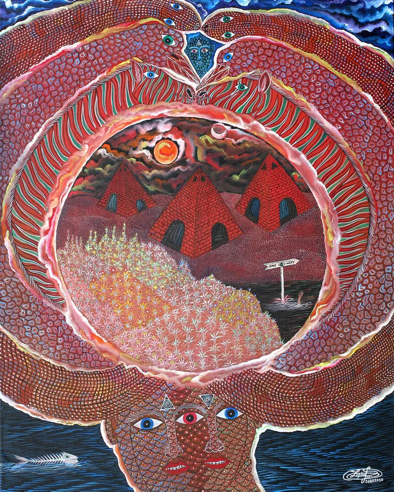 Tiere beschreiben einen Kreis um drei Pyramiden